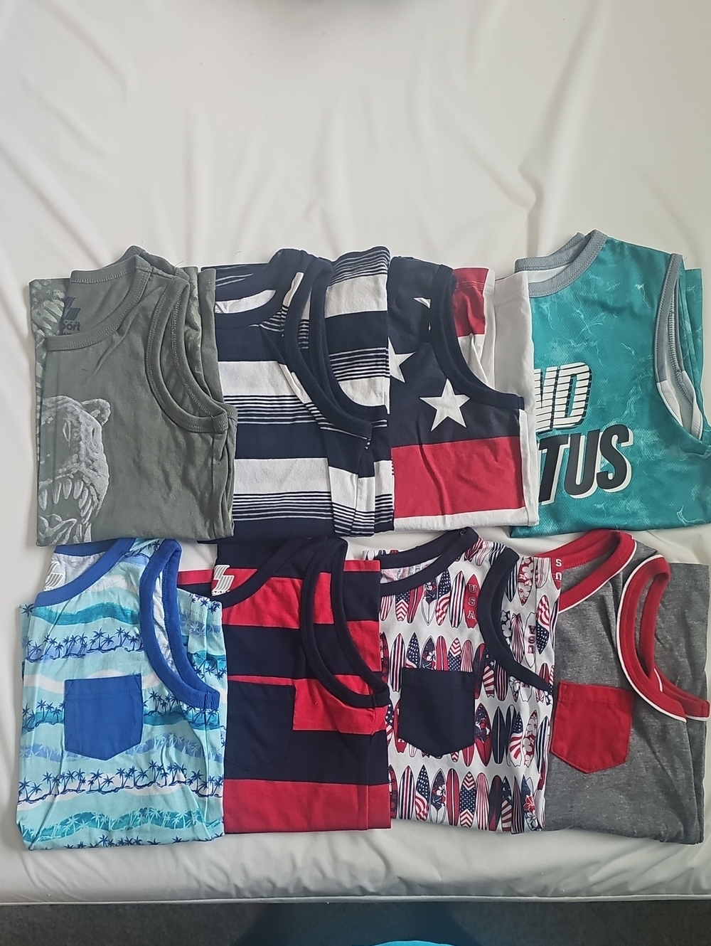 8 Boys' Sleeveless Cotton Tank Tops - Assorted Blue, Red, Gray, Green